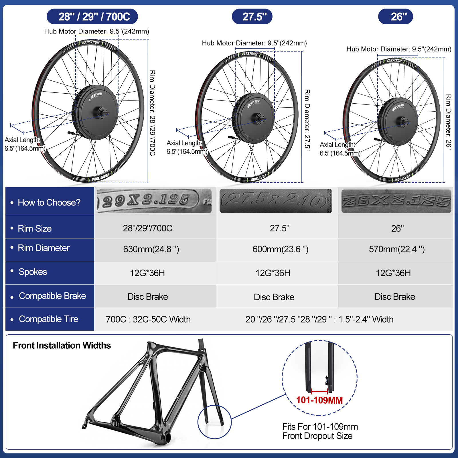 [US Stock] Varstrom 1000W 1500 - 48V 1500W Rear Hub Motor With Battery review and price